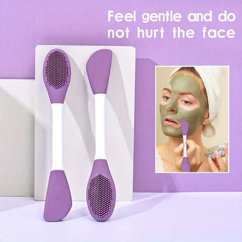 2-in-1 Silicone Facial Brush - Dual-Ended Mask & Cleansing Tool, Alcohol-Free, Ideal for Mud Masks & Skincare